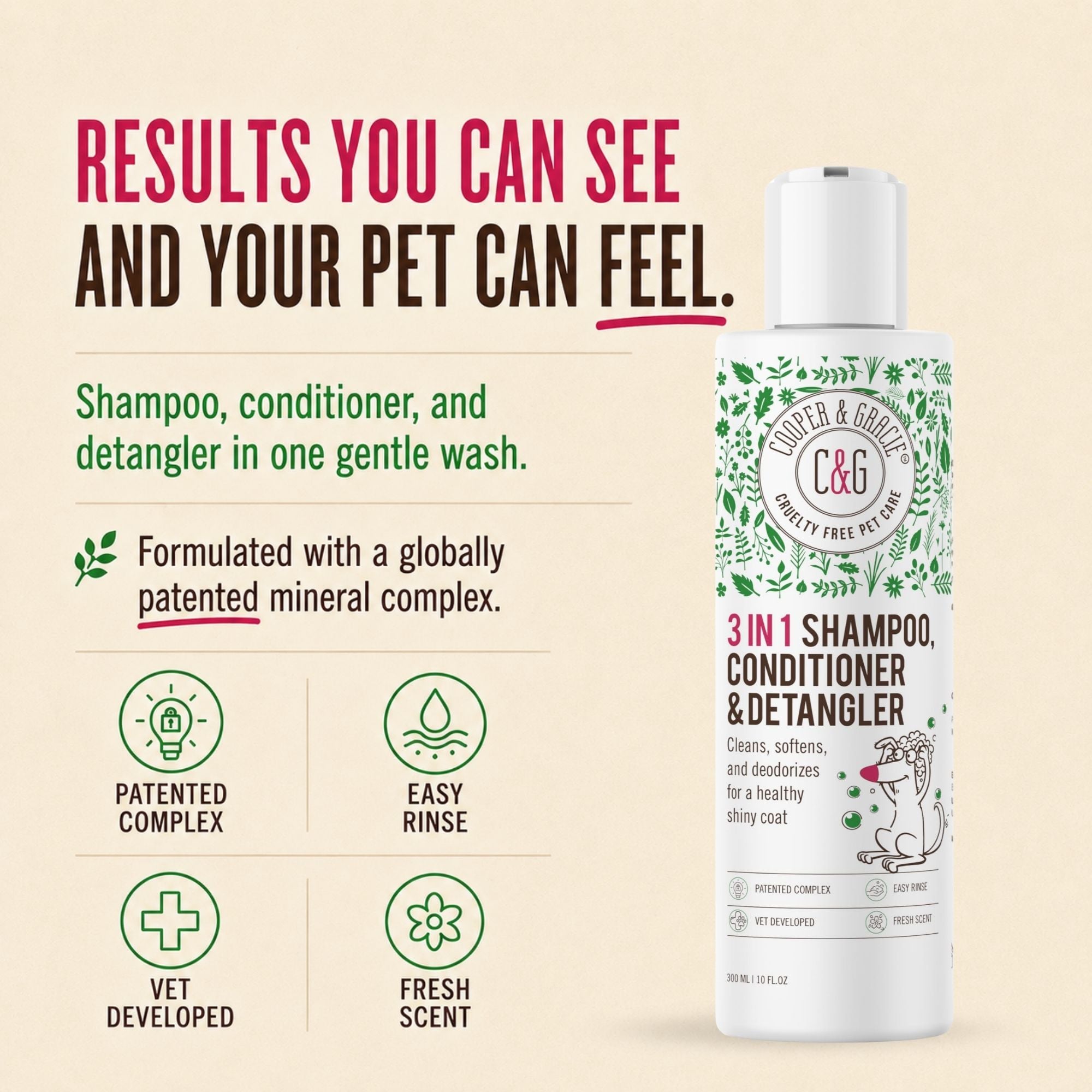 Cooper and Gracie 3 in 1 Dog Shampoo, Conditioner and Detangler