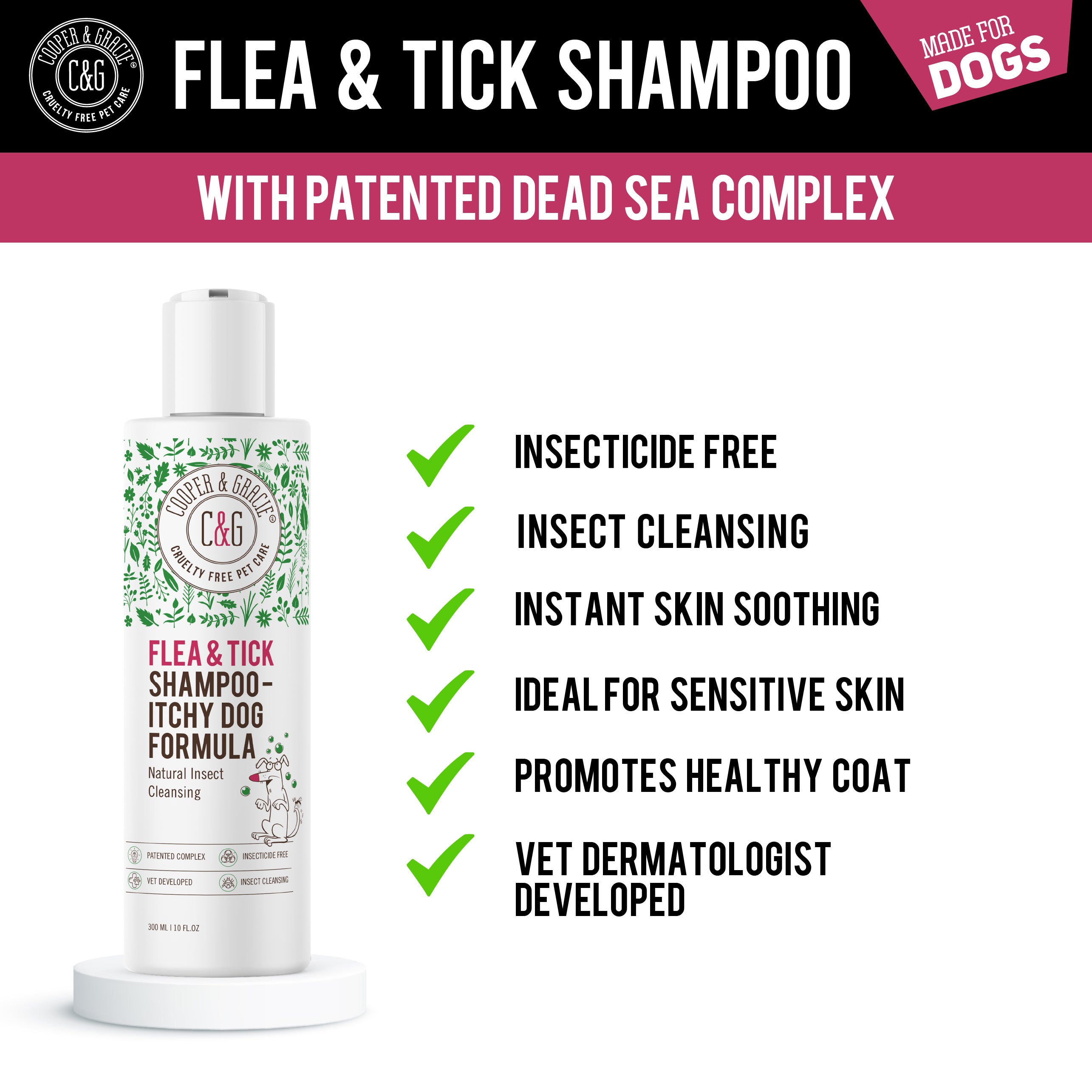 Dead Sea Itchy Dog Flea & Tick Shampoo – 300ml | Insecticide-Free, Vet-Developed Relief US