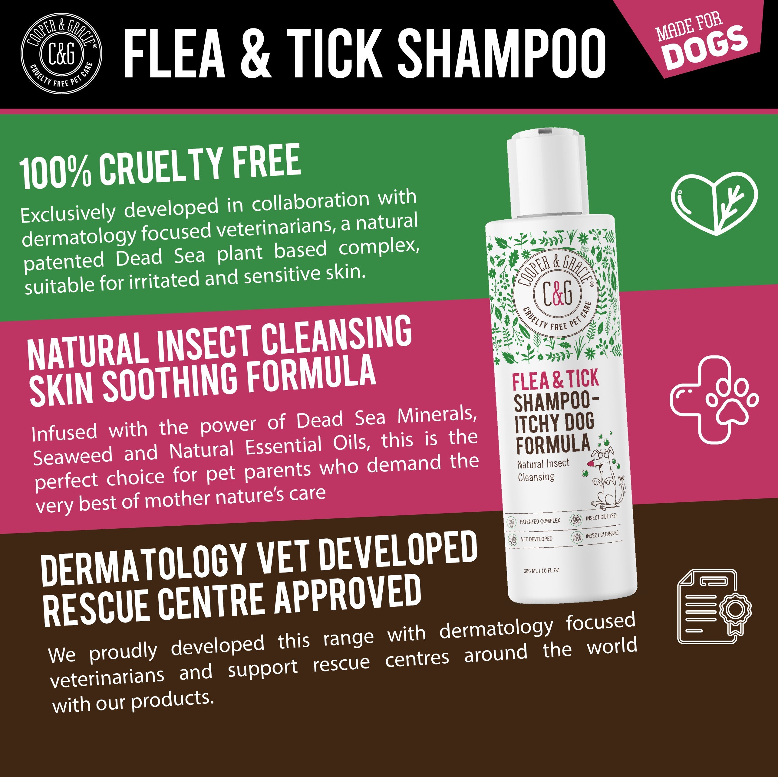 Dead Sea Itchy Dog Flea & Tick Shampoo – 300ml | Insecticide-Free, Vet-Developed Relief US