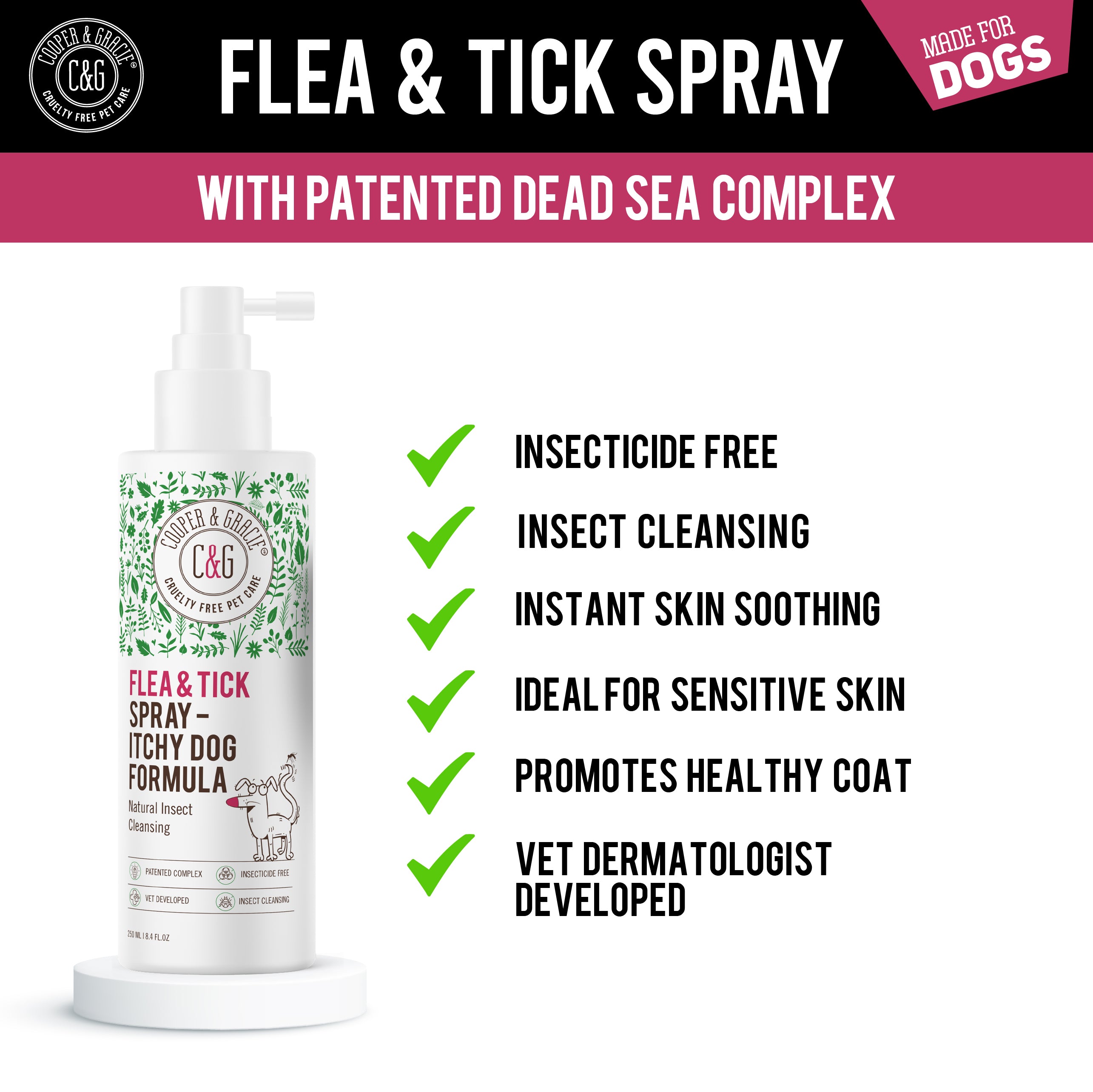 Flea & Tick Dog Spray – Dead Sea Formula – 250ml - US