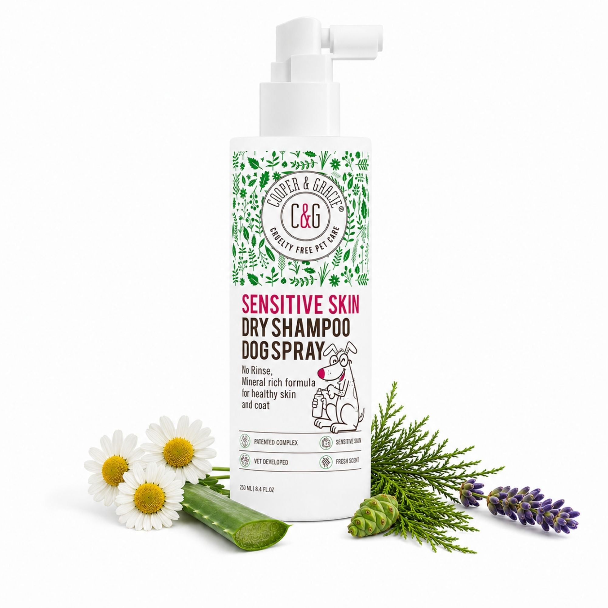 Cooper and Gracie Sensitive Skin Dry Shampoo Dog Spray, No Rinse Mist