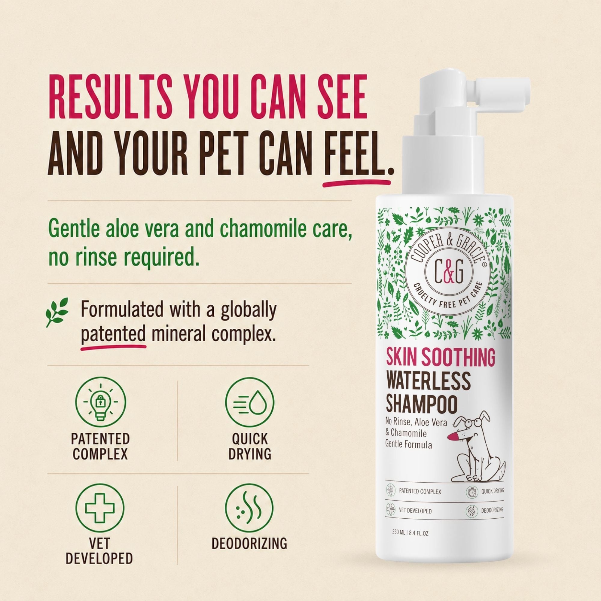 Cooper and Gracie Skin Soothing Waterless Dog Shampoo, Aloe and Chamomile