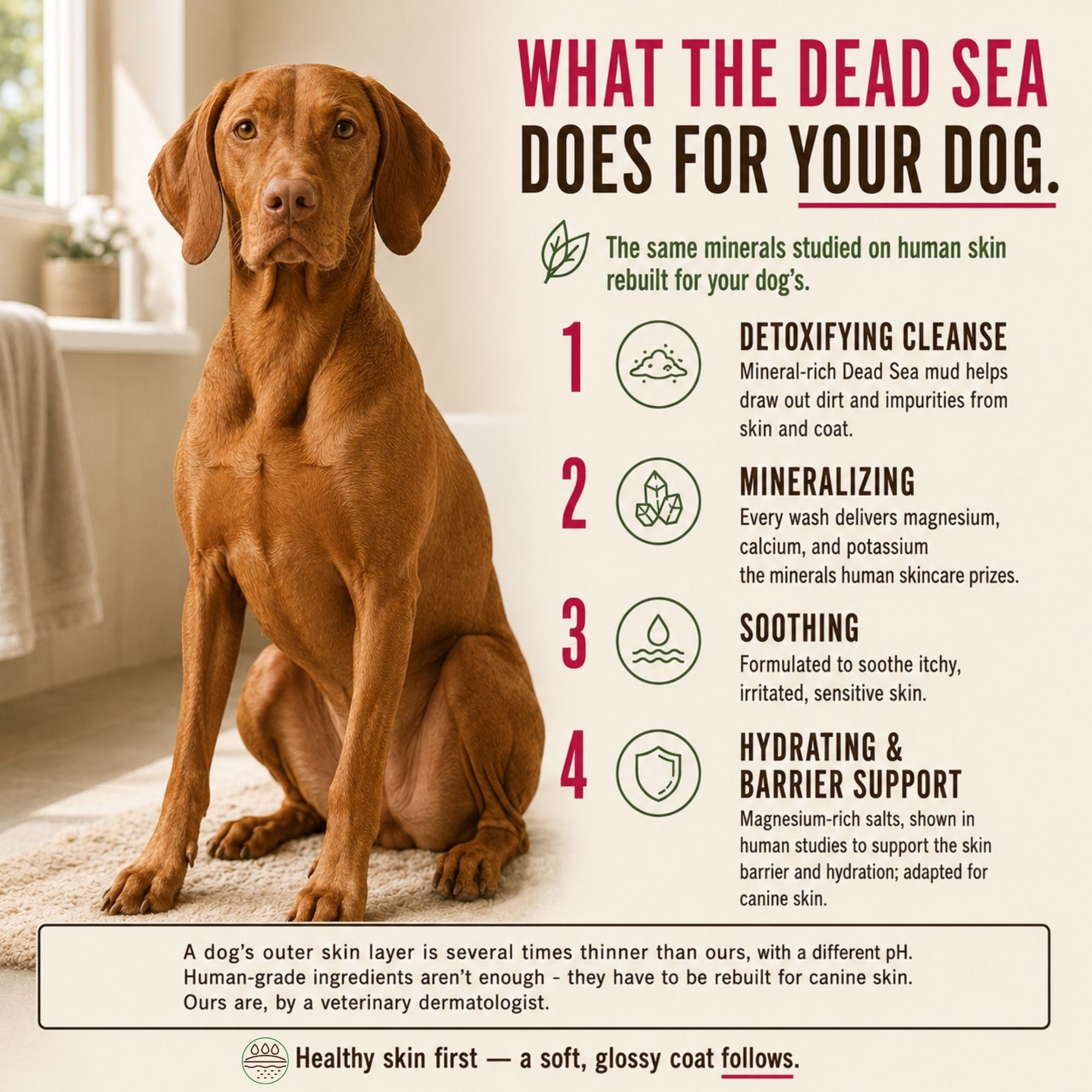 Dead Sea Mineral Dog Shampoo 300ml – Mineral-Rich Dog Shampoo for Healthy-Looking Skin & Coat – Supports Softness, Shine & Moisture Balance – With Patented Dead Sea Mineral Complex
