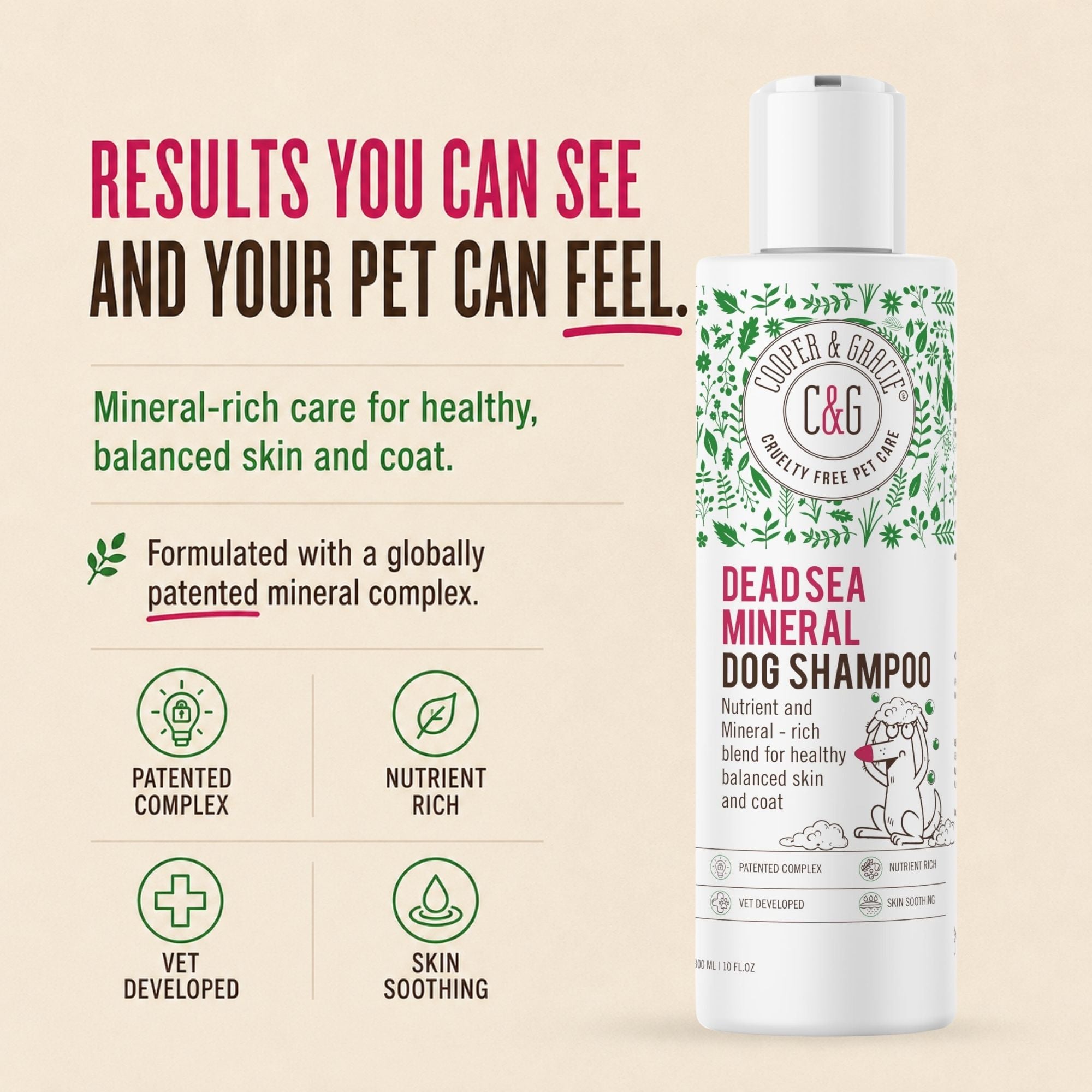 Dead Sea Mineral Dog Shampoo 300ml – Mineral-Rich Dog Shampoo for Healthy-Looking Skin & Coat – Supports Softness, Shine & Moisture Balance – With Patented Dead Sea Mineral Complex