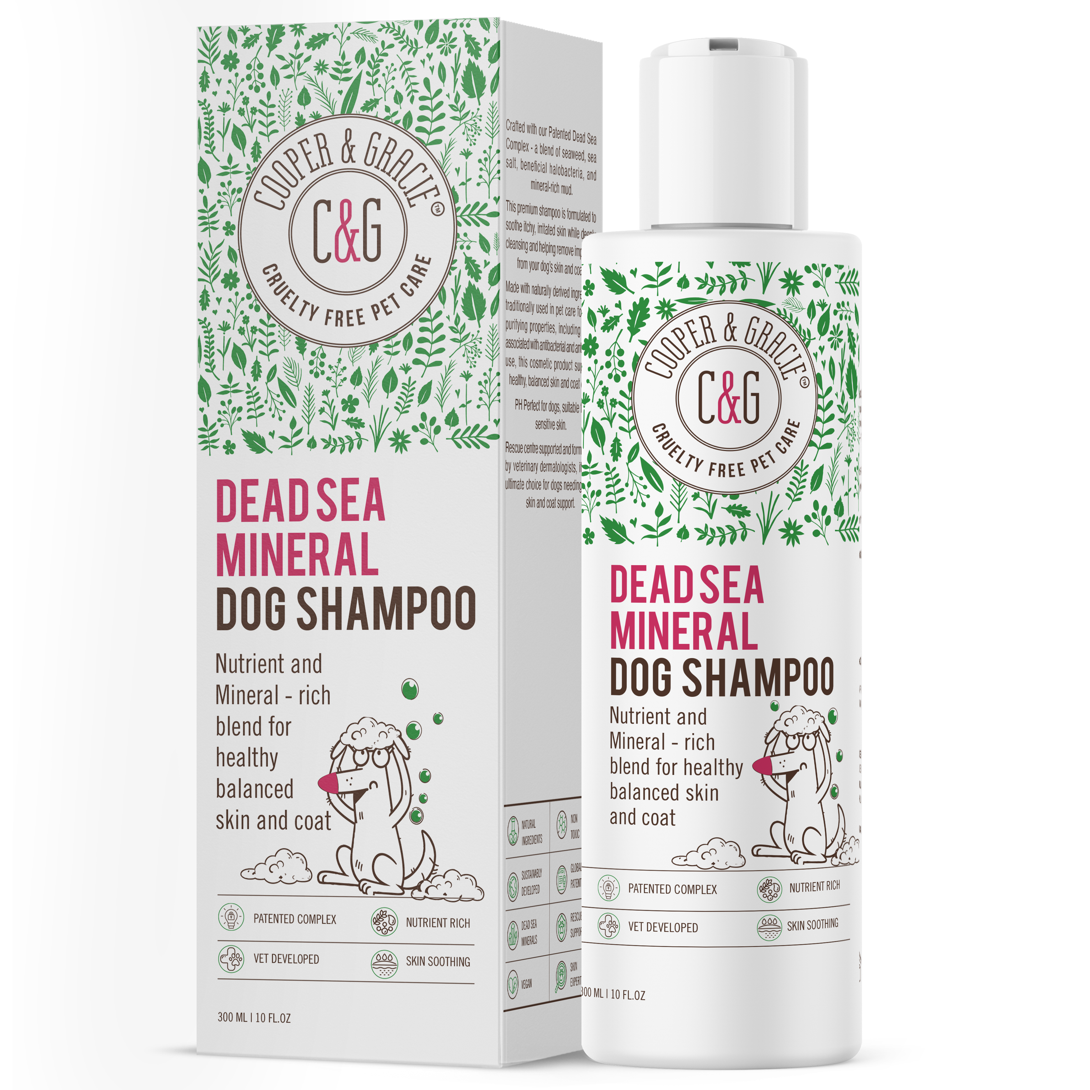 Dead Sea Mineral Dog Shampoo 300ml – Mineral-Rich Dog Shampoo for Healthy-Looking Skin & Coat – Supports Softness, Shine & Moisture Balance – With Patented Dead Sea Mineral Complex