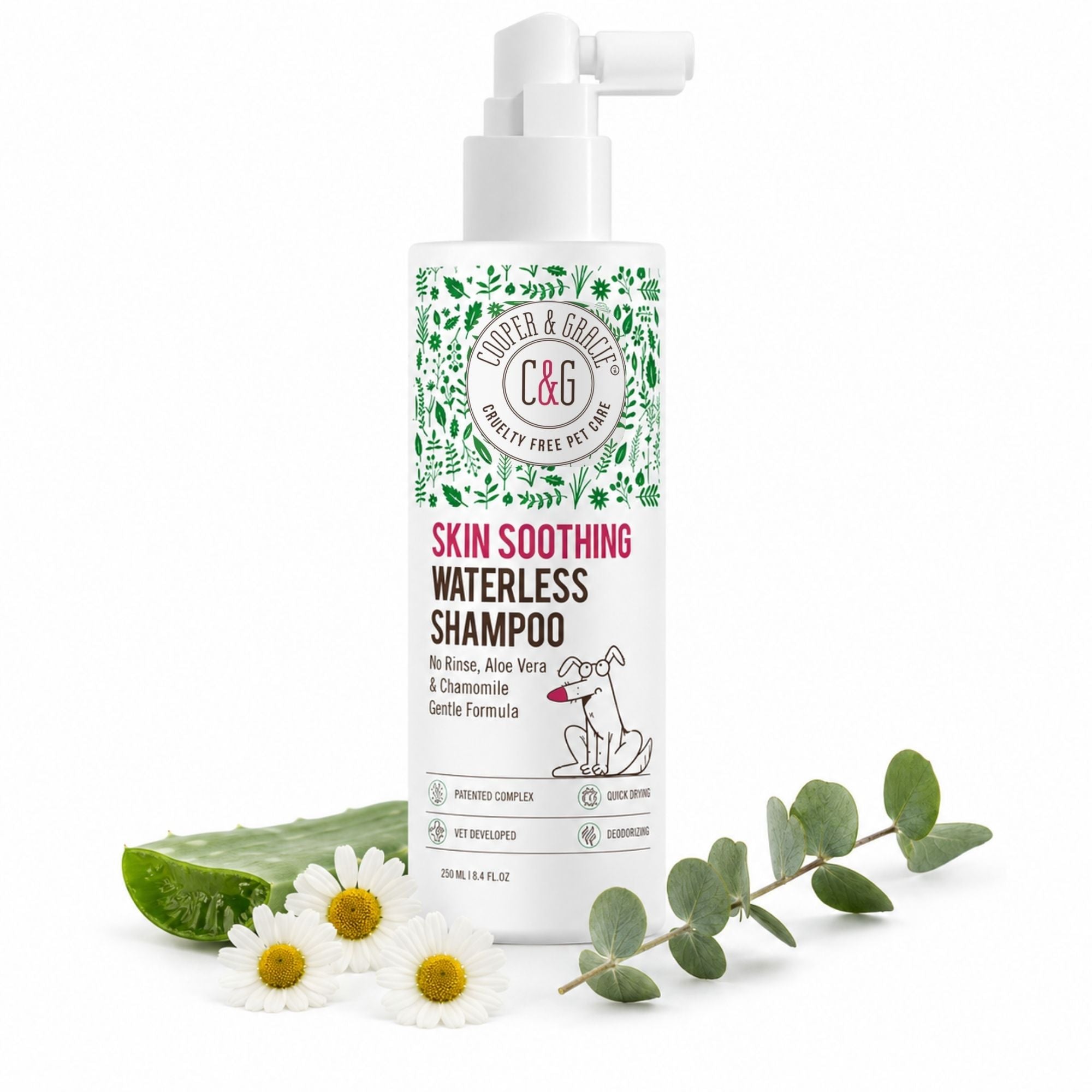 Cooper and Gracie Skin Soothing Waterless Dog Shampoo, Aloe and Chamomile