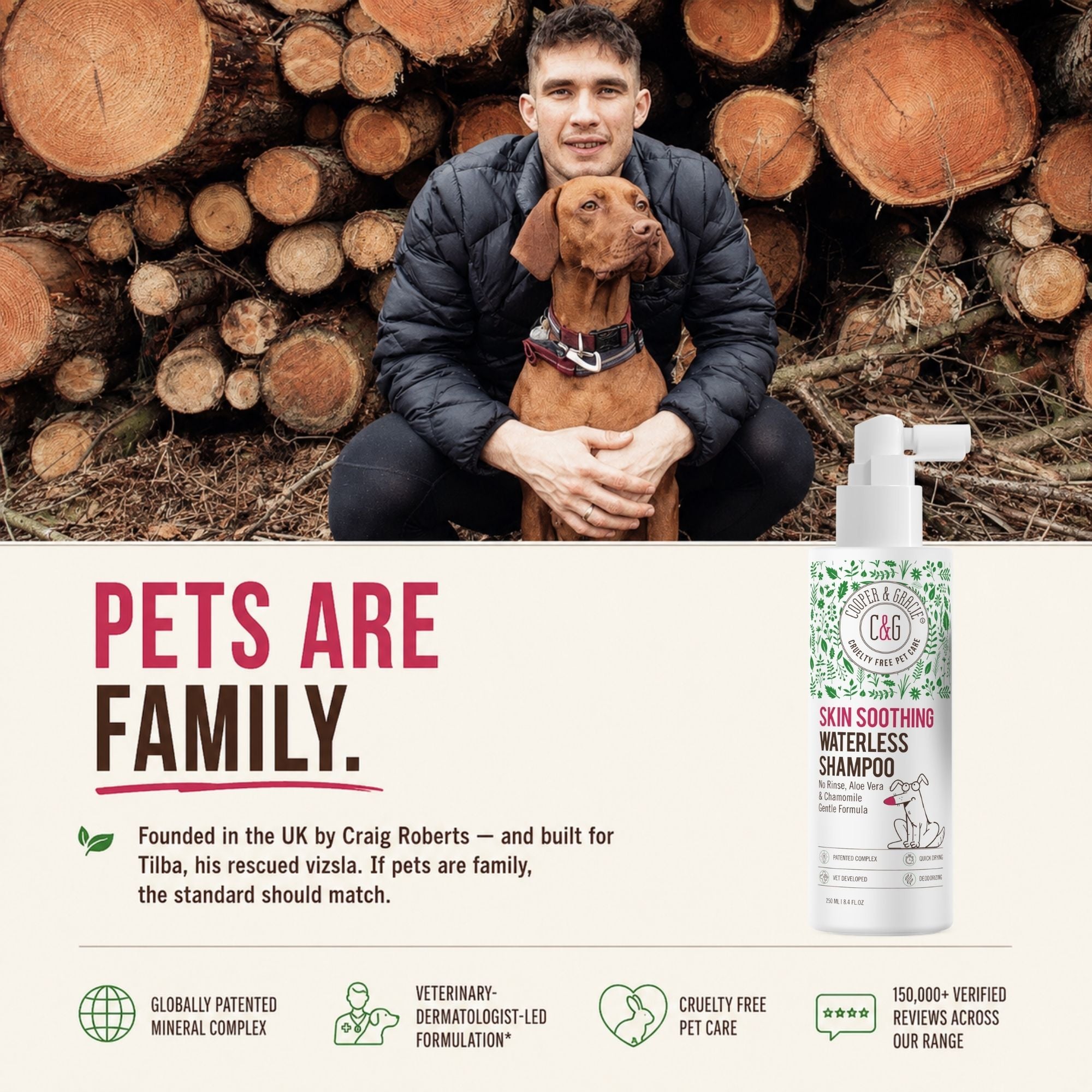 Cooper and Gracie Skin Soothing Waterless Dog Shampoo, Aloe and Chamomile